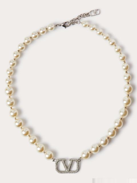 Valentino VLOGO SIGNATURE NECKLACE WITH PEARLS AND SWAROVSKI® CRYSTALS