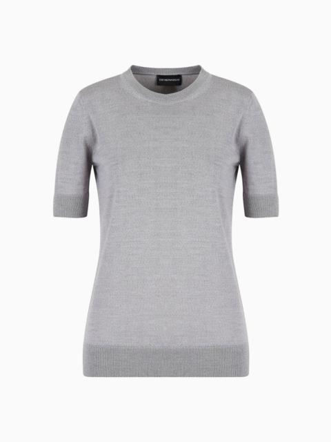 Short-sleeved jumper in plain-knit pure virgin wool