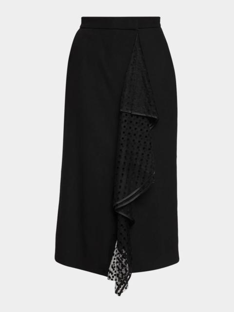 Erdem Swiss Dot Ruffle Wool Grain De Poudre Midi Wrap Skirt