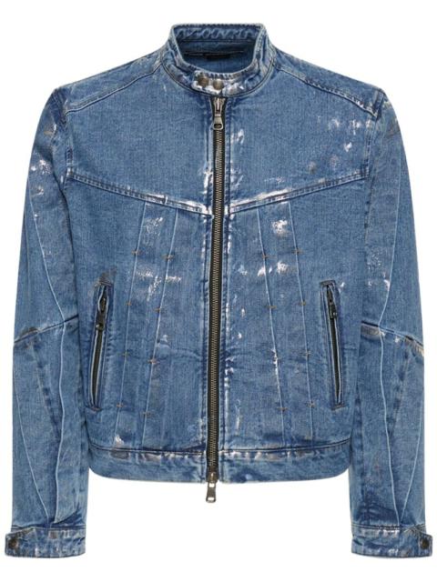 Wax coated denim motorcycle jacket