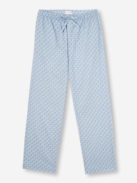 Derek Rose Men's Lounge Trousers Ledbury 72 Cotton Batiste Blue