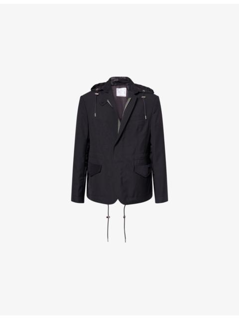sacai Detachable-Hood Notch-Lapel Woven Jacket