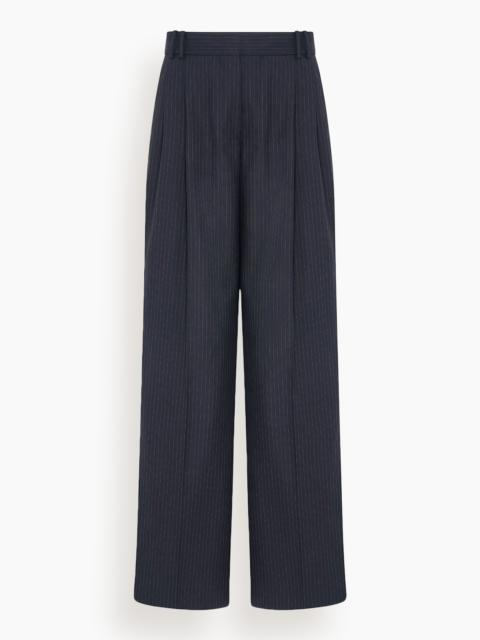 Another Tomorrow Pleated Trouser in Navy/Chalk