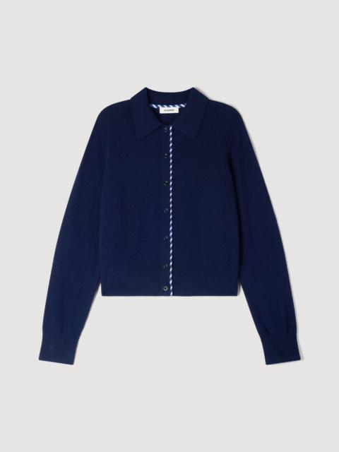 Sandro STRIPED WOOL AND CASHMERE CARDIGAN
