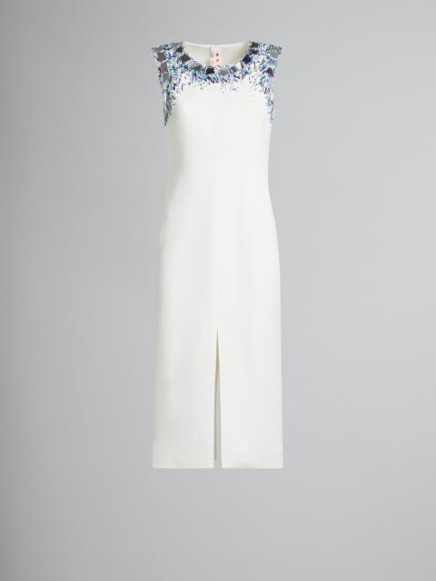 Marni WHITE VISCOSE MIDI DRESS WITH BEADED NECKLINE