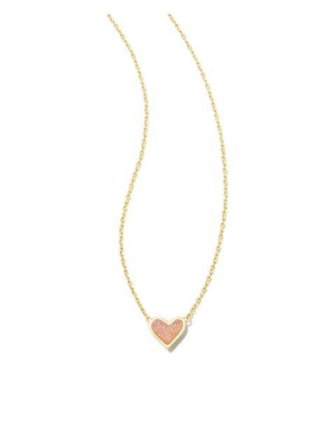 KENDRA SCOTT Framed Ari Heart Gold Short Pendant Necklace in Light Pink Drusy
