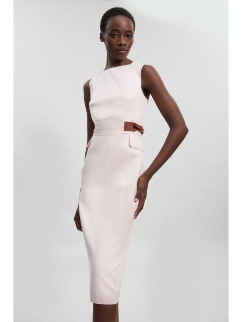 KAREN MILLEN Tailored Linen Tab Waist Pencil Midi Dress