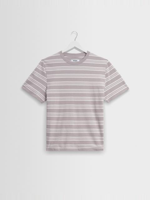 Wax London Dean - Taupe And Ecru Textured Stripe Organic Cotton T-Shirt