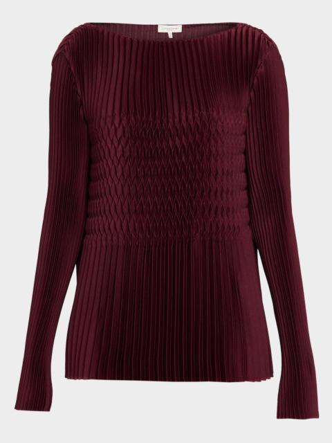 Lafayette 148 New York Bateau-Neck Plisse Satin Blouse