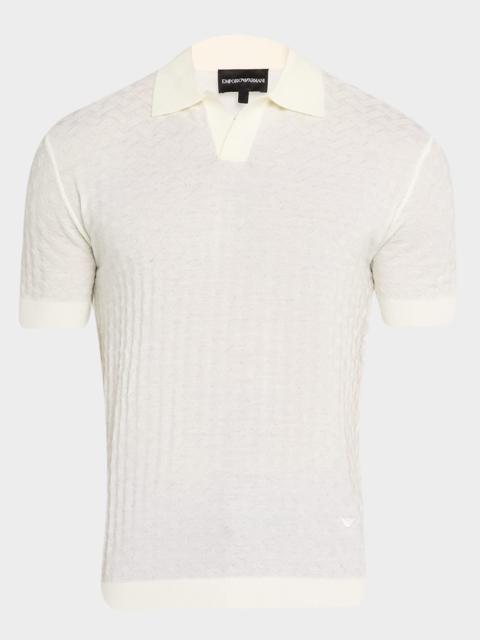 EMPORIO ARMANI Men's Wool Basketweave Knit Polo Sweater
