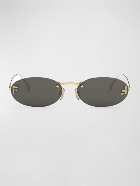 FENDI Embellished FF Oval Metal Sunglasses