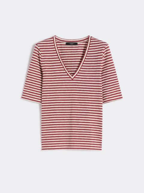 WEEKEND Max Mara Stretch linen jersey V-neck T-shirt - CHERRY