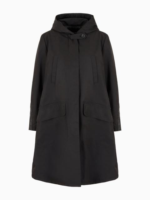 EMPORIO ARMANI Padded, hooded pea coat in water-repellent technical gabardine