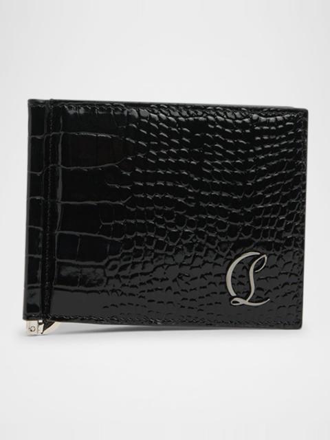 Christian Louboutin Men's Mooncrest Croc-Print Leather Money Clip Wallet