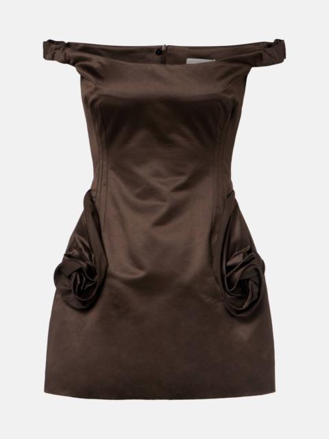 MAGDA BUTRYM Floral-appliqué satin bustier dress