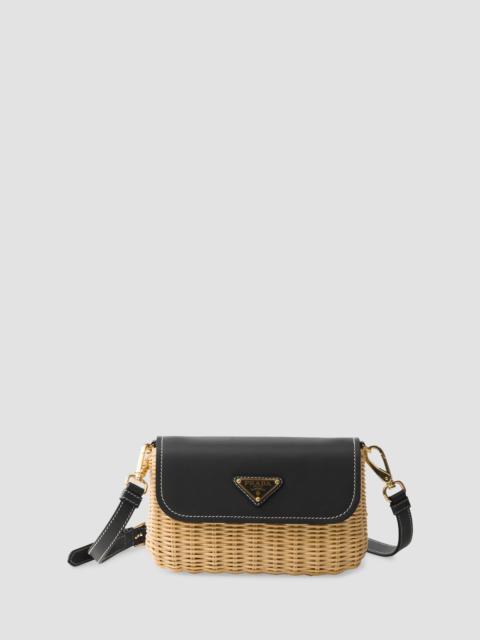 Prada Women's Small Wicker and Leather Shoulder Bag - Black