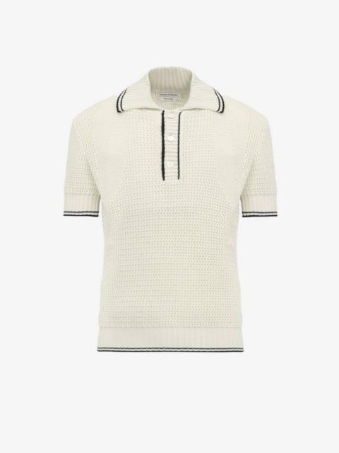 Men's Cotton Mesh Polo Shirt in Vanilla