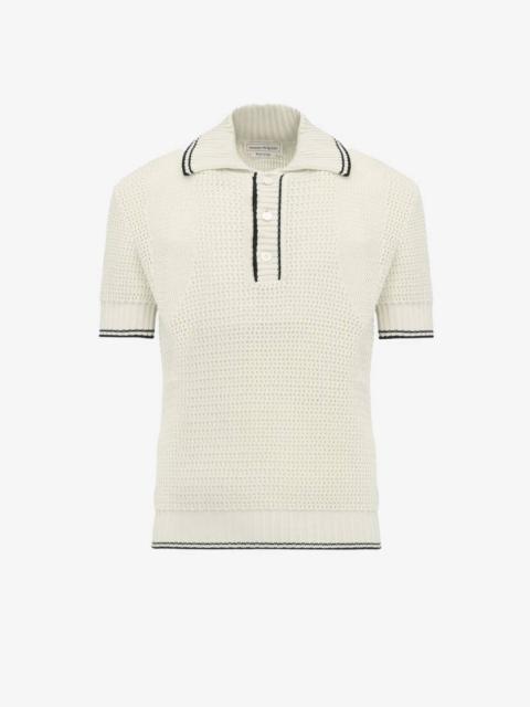 Alexander McQueen Men's Cotton Mesh Polo Shirt in Vanilla