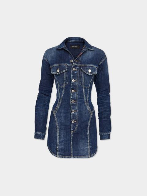 DSQUARED2 DARK EASY WASH DENIM BUSTIER DRESS