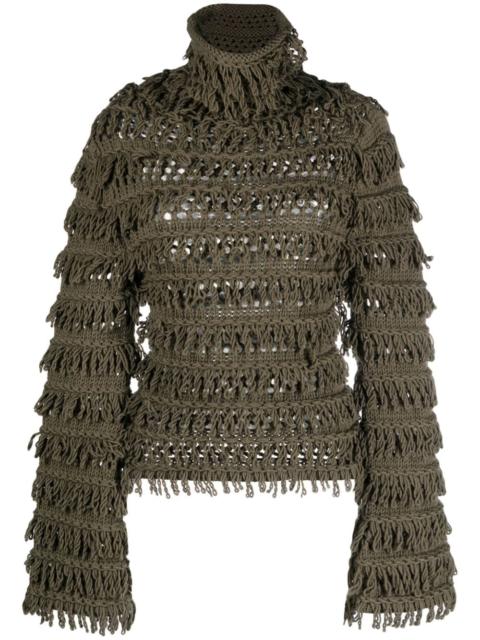 Blumarine fringe-design high-neck jumper