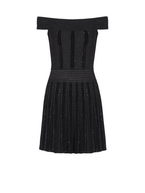 Off-the-shoulder glitter knit dress