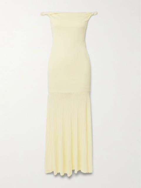 SIR. Elia off-the-shoulder twisted pleated knitted midi dress Pastel yellow