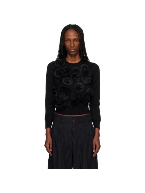 Comme des Garçons Comme des Garçons Black Lambswool Jersey X Flower Embroidery Crewneck Sweater