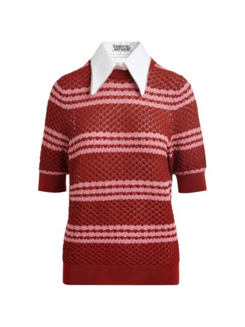 ESSENTIEL ANTWERP striped embellished-collar T-shirt
