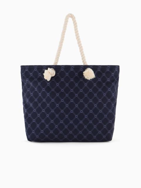 Woven monogram beach bag