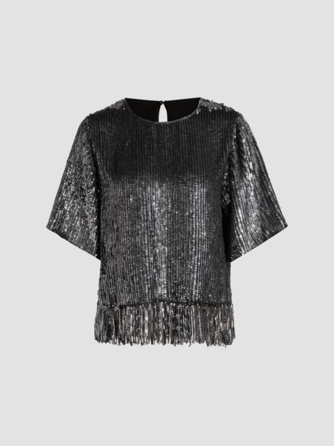 KOBI HALPERIN Women's Yona Sequined Fringed-Hem Blouse - Antique Silver