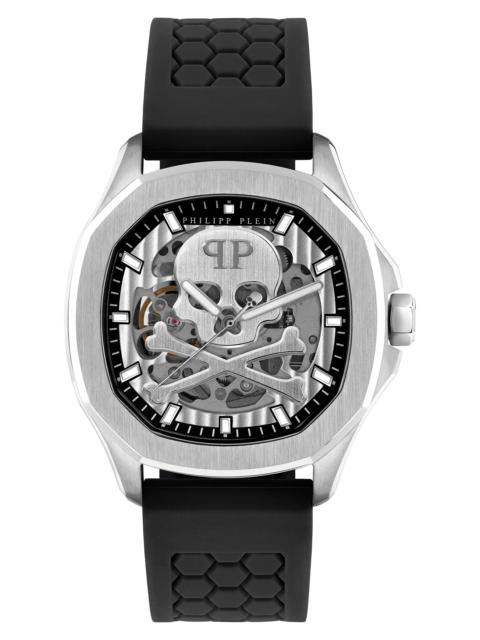 PHILIPP PLEIN Skeleton Spectre Silicone Strap Watch, 42mm