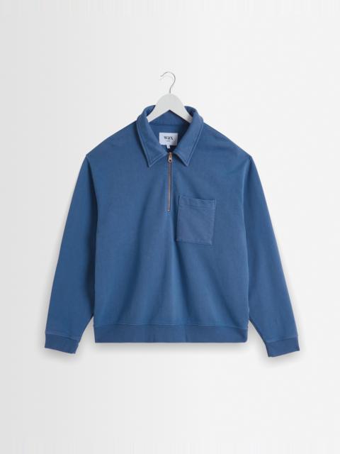 Wax London Reeve - French Blue Loopback Organic Cotton Collared Sweatshirt