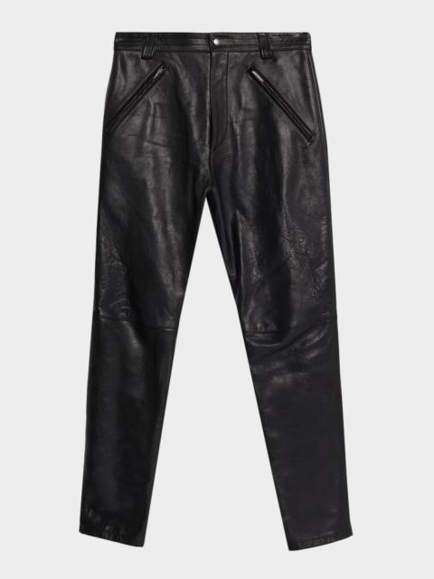 SAINT LAURENT Men's Slim Textured Leather Pants