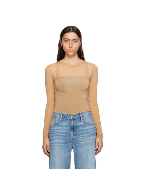 LVIR Beige Contrast Mesh Long Sleeve T-Shirt