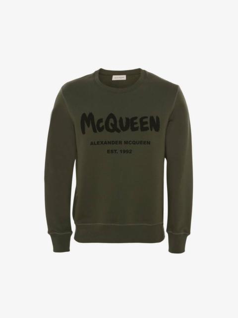 Alexander McQueen Men's Mcqueen Graffiti Sweatshirt in Khaki