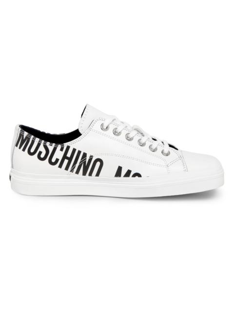 Moschino Men's Logo Leather Low-Top Sneakers - White Black