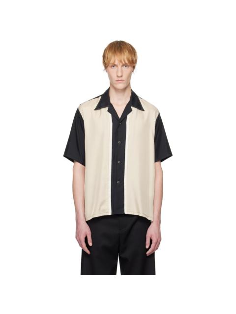 YOKE Black & Beige Colorblock Open Collar Shirt