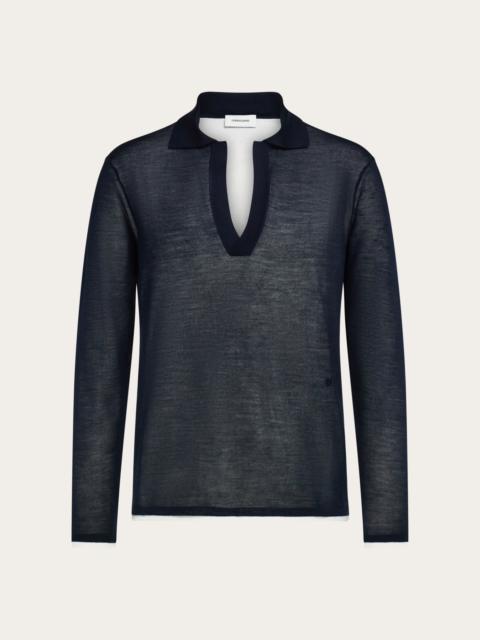 FERRAGAMO Long sleeve knitted silk polo shirt
