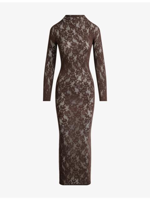 Knit Lace Mock Neck Midi Dress