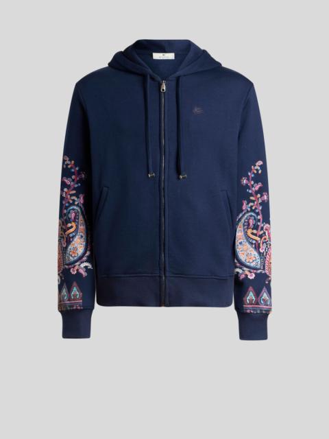 Etro HOODED SWEATSHIRT IN COTTON WITH PLACED FLORAL PAISLEY PRINT