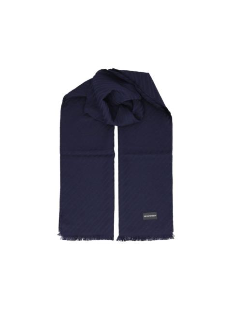 EMPORIO ARMANI virgin wool scarf with herringbone pattern and fringe