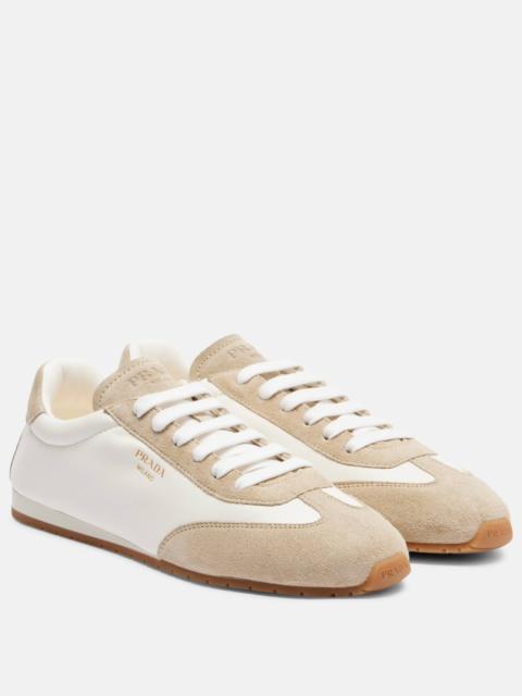 Prada Suede-trimmed leather sneakers