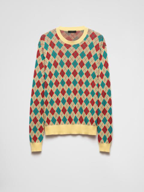 Cotton crew-neck sweater with diamond motif