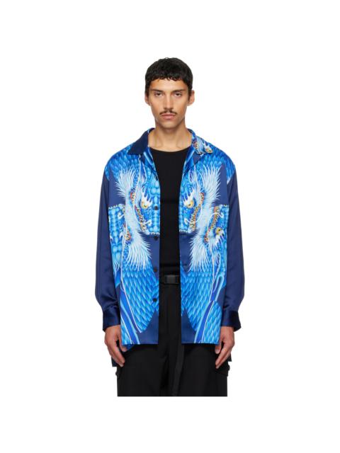 Y-3 Navy Satin Graphic 'Dragon' Shirt
