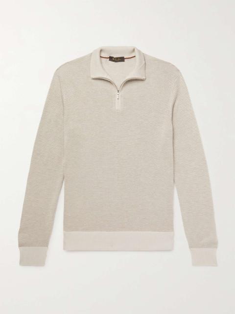 Loro Piana Slim-Fit Ribbed Silk, Cashmere and Linen-Blend Half-Zip Sweater