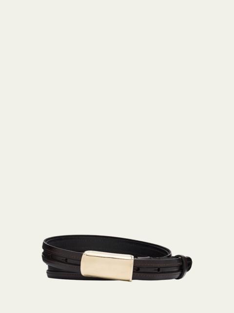Brunello Cucinelli Men's Leather Belt with Box-Frame Buckle