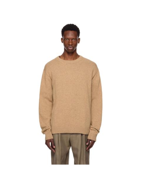 The Elder Statesman Tan Simple Crew Sweater
