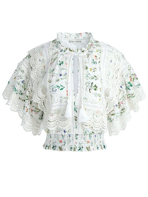 Alice + Olivia TABITHA LACE BUTTON FRONT CROPPED BLOUSE