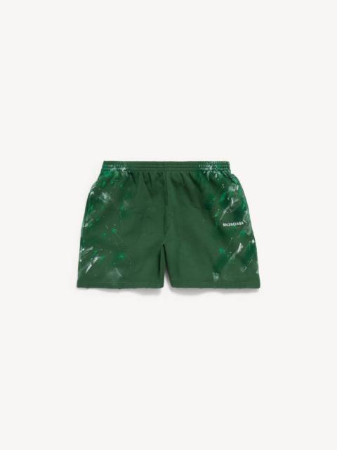 BALENCIAGA Men's Paint Splatter Relaxed Fit Shorts in Bottle Green