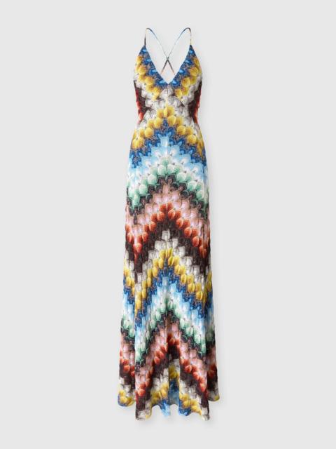 Missoni Long dress with V-neck in lamé viscose with lace motif